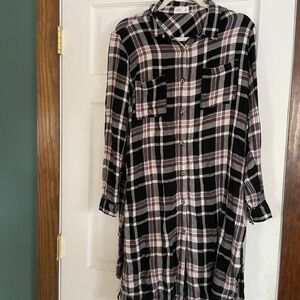 Burgendy/Black Plaid Button Down Dress